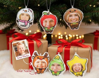 Personalized Christmas Tree Ornament - Custom Face Ornament, Photo Plush Doll, Family Xmas Decor, Couple Xmas Gifts
