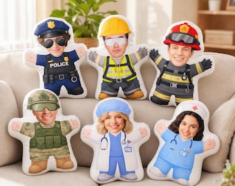 Custom Face Photo Pillow - Personalized 3D Stuffed Doll, Police Firefighter Military Uniform Cushion, Long Distance Gifts, Father's Day Gift