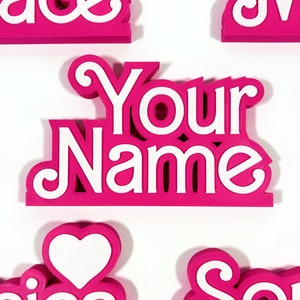 Personalised Pink Doll Name Sign | Custom 3D Printed Name Plate | Pink Doll Inspired Style | Kid&#39;s Bedroom Decor | Girl/ Princess Gifts