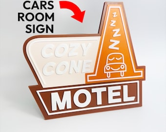 Cosy Cone Cars geïnspireerd 3D-geprint slaapkamerbord | Stijl snelheid en avontuur