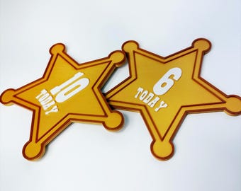 Aangepaste sheriff-verjaardagsbadge | Op maat gemaakte 3D-geprinte westerse stijl | Accessoire kinderfeestje met avontuurthema