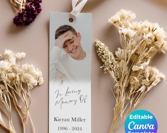 Editable Funeral Bookmark Template, Memorial Bookmark Template, Funeral Portrait bookmark, Double Sided, Celebration Of Life, Keepsake,