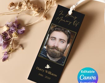 Editable Funeral Bookmark Template, Memorial Bookmark Template, Funeral Portrait bookmark, Double Sided, Celebration Of Life, Keepsake