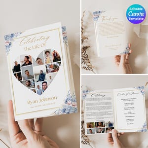 Funeral Heart Collage Program, Order of Service, Obituary Template, Memorial Program, Memorial Service, Editable, Celebration of Life.
