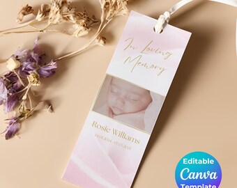 Editable Funeral Bookmark Template, Memorial Bookmark Template, Funeral Portrait bookmark, Double Sided, Celebration Of Life, Keepsake
