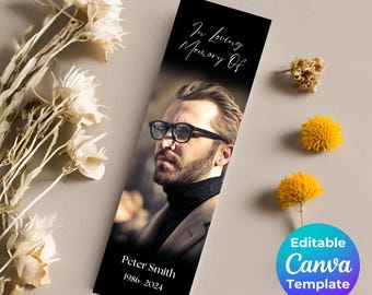 Editable Funeral Bookmark Template, Memorial Bookmark Template, Funeral Portrait bookmark, Double Sided, Celebration Of Life, Keepsake