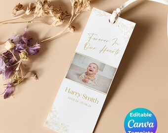 Editable Funeral Bookmark Template, Memorial Bookmark Template, Funeral Portrait bookmark, Double Sided, Celebration Of Life, Keepsake