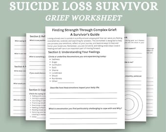 Suicide Loss Grief Worksheet Printable | Survivor Healing & Coping Tools | Grief Support Resource for Mental Health
