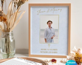 Share a Memory Card Template, Personalized Favorite Memory, Memorial Card, Keepsake Funeral Card, Guest Book Alternative