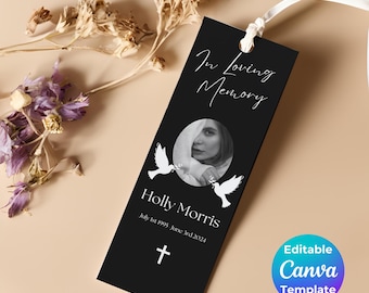 Editable Funeral Bookmark Template, Memorial Bookmark Template, Funeral Portrait bookmark, Double Sided, Celebration Of Life, Keepsake