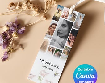 Editable Funeral Bookmark Template, Memorial Bookmark Template, Funeral Portrait bookmark, Double Sided, Celebration Of Life, Keepsake