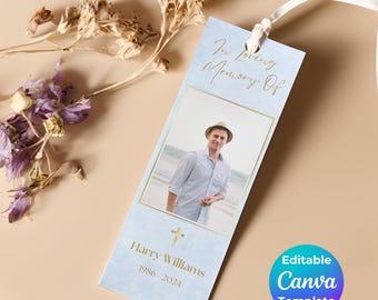 Editable Funeral Bookmark Template, Memorial Bookmark Template, Funeral Portrait bookmark, Double Sided, Celebration Of Life, Keepsake