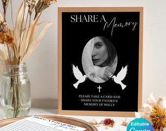 Share a Memory Card Template, Personalized Favorite Memory, Memorial Card, Keepsake Funeral Card, Guest Book Alternative