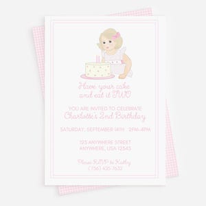 Have Your Cake and Eat it TWO Birthday Invite, Watercolor Blonde Girl 2nd Birthday Invitation, Digital Girl Cake Second Birthday Invite