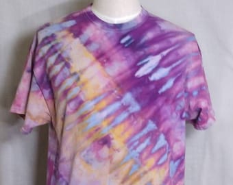 Ice Dyed Purple and Apricot Tee Shirt size 2XL Crew Neck Tie Dyed Unisex Top