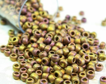 10 Grams - Higher Metallic Gold Frosted Twilight seed beads size 110 TOHO