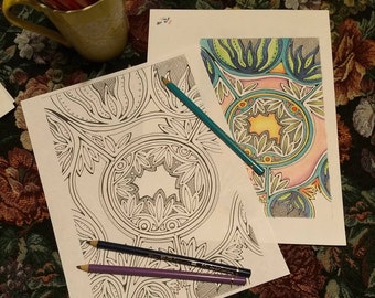 Coloring Pages for Groovy Folk - Hand Drawn not Mandala Art for Meditation and Color Exploration 7 Designs Digital Download
