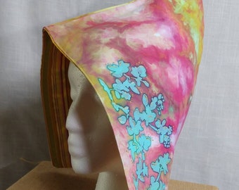 Ice Dyed Wildflower Pixie Hat Child Teen size Large Reversible Hand Dyed Farie Festival Cap in Pinks Gold Green Turquoise