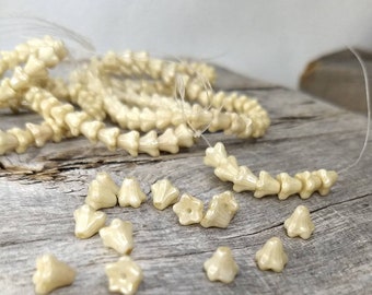 Creamy Ivory Baby Bell Flowers with Silver Mercury Finish 6x5 Czech Glass beads