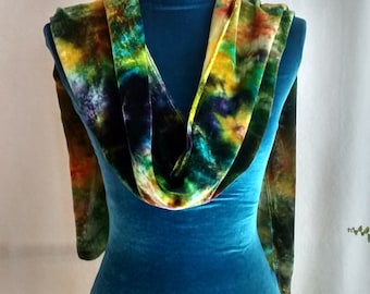 Ice Dyed Velvet Scarf Teal Gold Violet 13 x 68 Lalique lg1