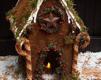 Primitive Grungy Gingerbread House E-Pattern - Immediate Download