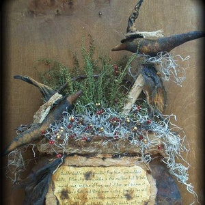 Primitive and Grungy Halloween Witch&#39;s Cauldron with Crows...EPattern, Instant Download