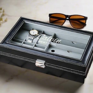Gepersonaliseerde horloge- en sieradendoos, horlogeopberger, bruidsjonkers horloge-opberger, gegraveerde horlogedoos voor herencadeau