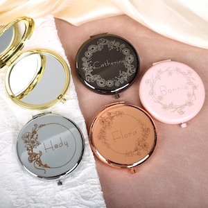 Personalized Compact Mirror: Birth Flower Bridesmaid Proposal Gift