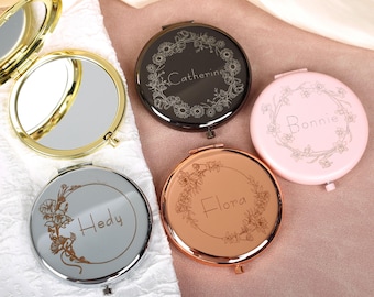 Personalized Compact Mirror: Birth Flower Bridesmaid Proposal Gift