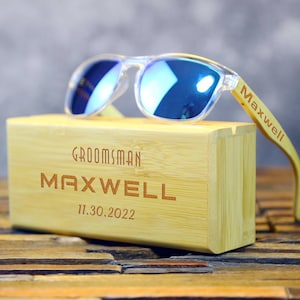 Engraved Bamboo Wood Sunglasses: Groomsmen Wedding Gifts, UV Protection
