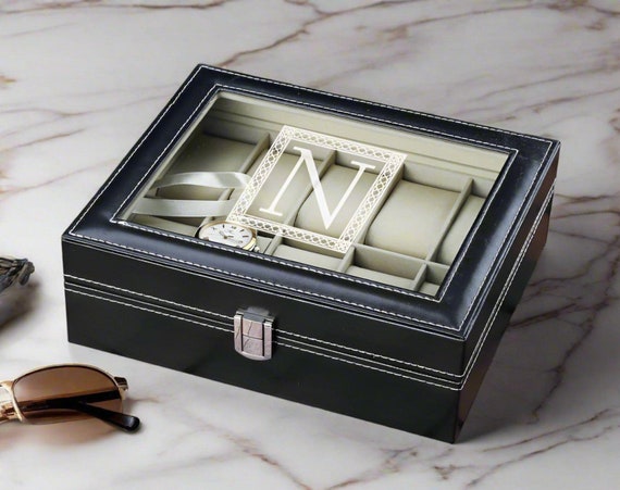 Personalized Black PU Leather Watch Box: Groomsmen Gift, Watch Organizer