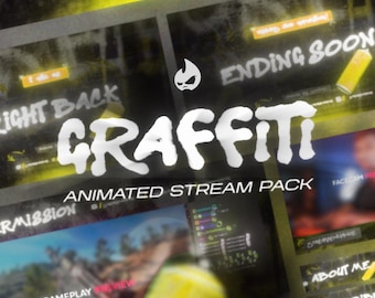 Twitch、YouTube、Kick、Facebook向けのアニメーションイエローグラフィティストリームパック - オーバーレイ、シーン、アラートパネル、ウェブカメラ完備 - 即時ダウンロード