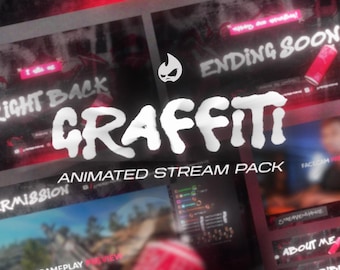 Twitch、YouTube、Kick、Facebook向けのアニメーションレッドグラフィティストリームパック - オーバーレイ、シーン、アラートパネル、ウェブカメラ完備 - 即時ダウンロード