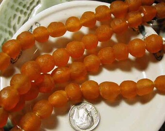 Orange Recycled Glass Beads - Ghana Africa - 8 pcs - RCY1233