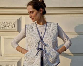 Upcycled Floral Vest, Reworked Vintage Waistcoat, Quilted Womenswear, One of One Piece, Romantic Cottagecore Style
