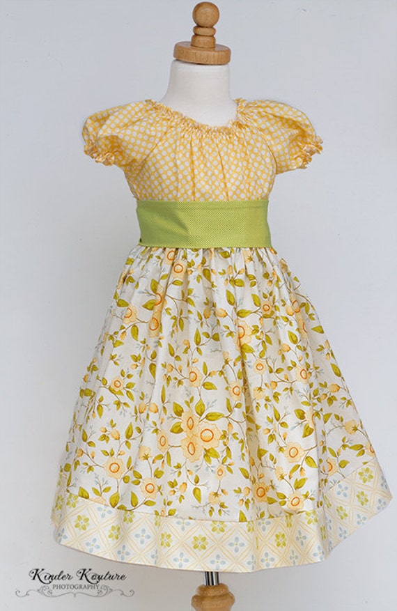 Items similar to Yellow Floral Girls Peasant Dress Evelyn Available