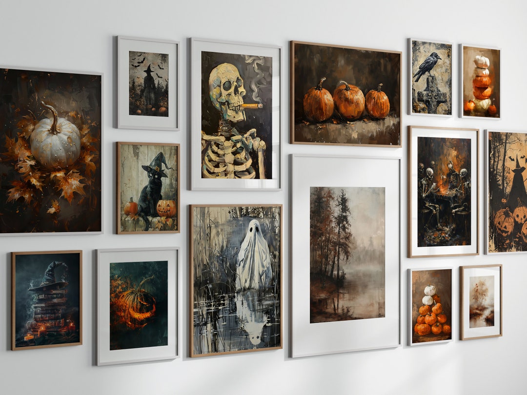 Vintage Halloween Print Set of 15 Mega Bundle Wall Art Download, Moody ...