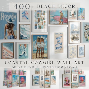 Scarica oltre 400 stampe mega bundle di arte da parete cowgirl costiera, set da parete per galleria alla moda sulla spiaggia, arte da parete estiva massimalista, arredamento della camera preppy