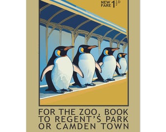 London Zoo Underground Poster: Vintage Penguin Advertising Print