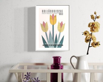 Vintage Dutch Tulip Art Nouveau Exhibition Poster