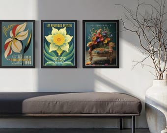 3 x A3 Vintage Flower Art Prints – Póster de exposición de Art Nouveau francés