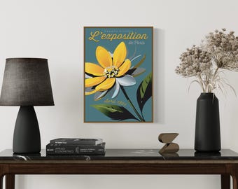 French exhibition advertising poster, flower interior design print, available in various sizes. Free delivery.