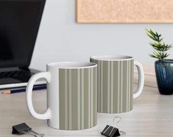 French Ticking Stripe Ceramic Coffee Cup - Modern Farmhouse Style (11oz)