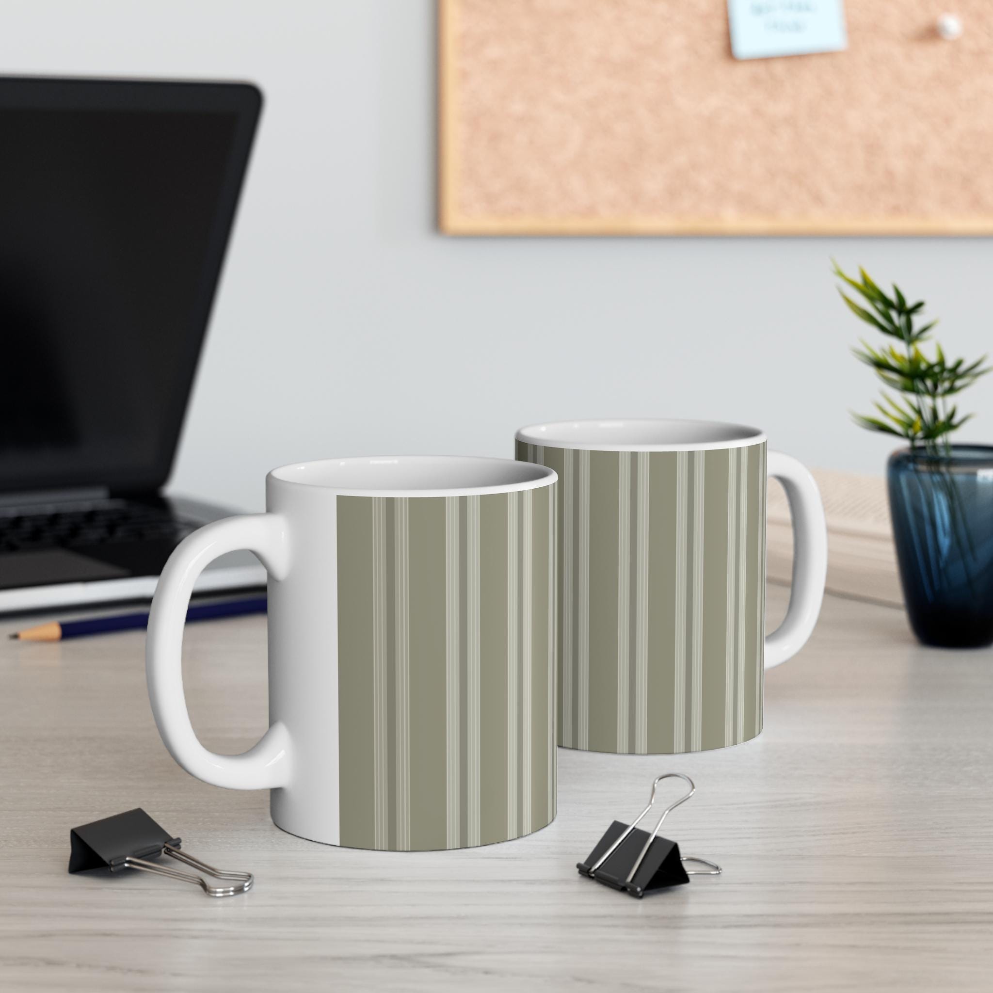 Stylish French-ticking Ceramic Coffee Cups - Cozy Atmosphere, Modern Design, Perfect for Home or Office, Gift for Coffee Lovers, 11oz