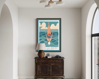 Vintage-style French beach travel poster in various sizes with free delivery.