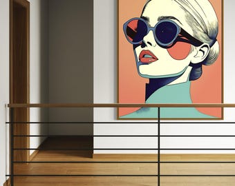 Pop Art Girl Print: Stylish Sunglasses, Modern Wall Decor