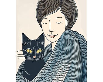 Cosy Cat Art Print: Modern Home Decor for Feline Fans