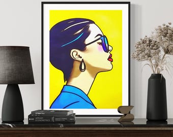 Contemporary Fluorescent Art Print of Young Woman with Sunglasses  – Neon Aesthetic Wall Art – Available in 5 Sizes – Free Delivery.