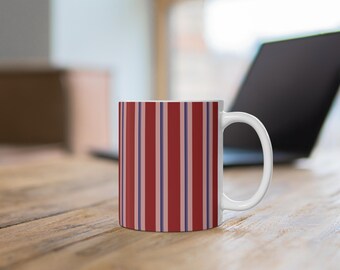 Stylish Vintage French-ticking Ceramic Coffee Cups - Modern Design, Perfect for Home or Office, Gift for Coffee Lovers, 11oz.