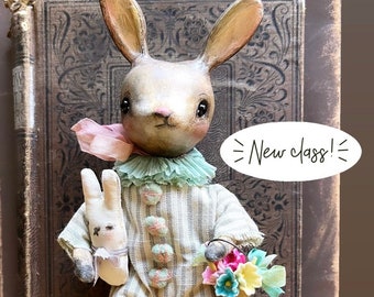 Paper Clay Bunny Doll Class and Kit Tutorial - Step by Step Online Mixed Media Course plus Materials